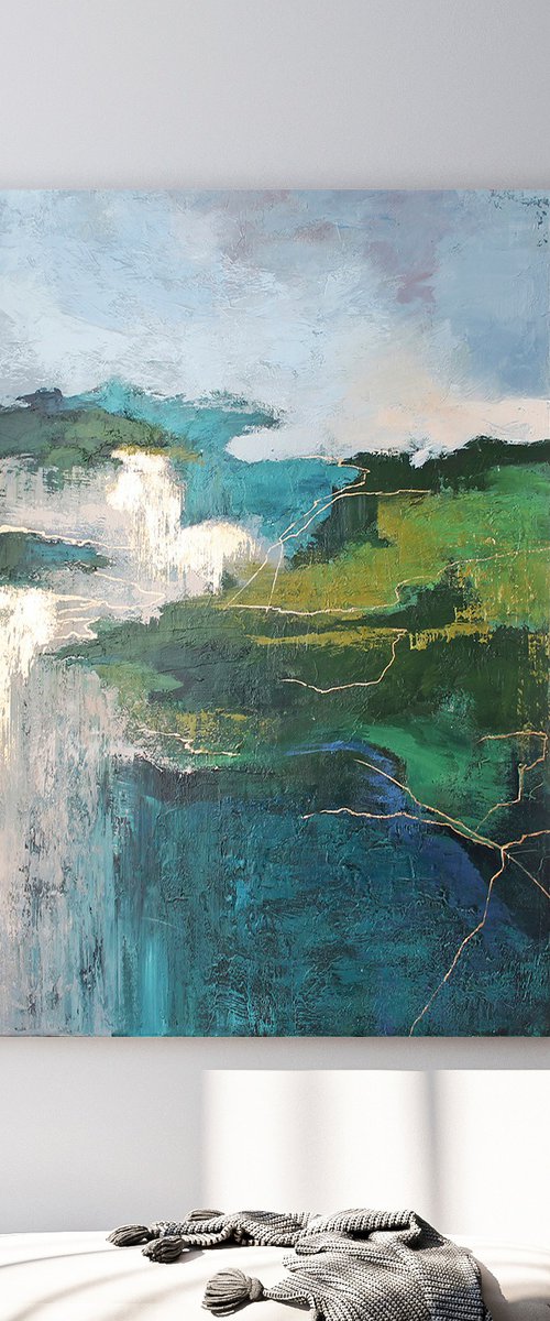 "Aspen" Green gold abstract nature art by Solomia