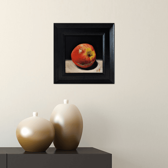 Apple oil painting still life on canvas, framed ready to hang.