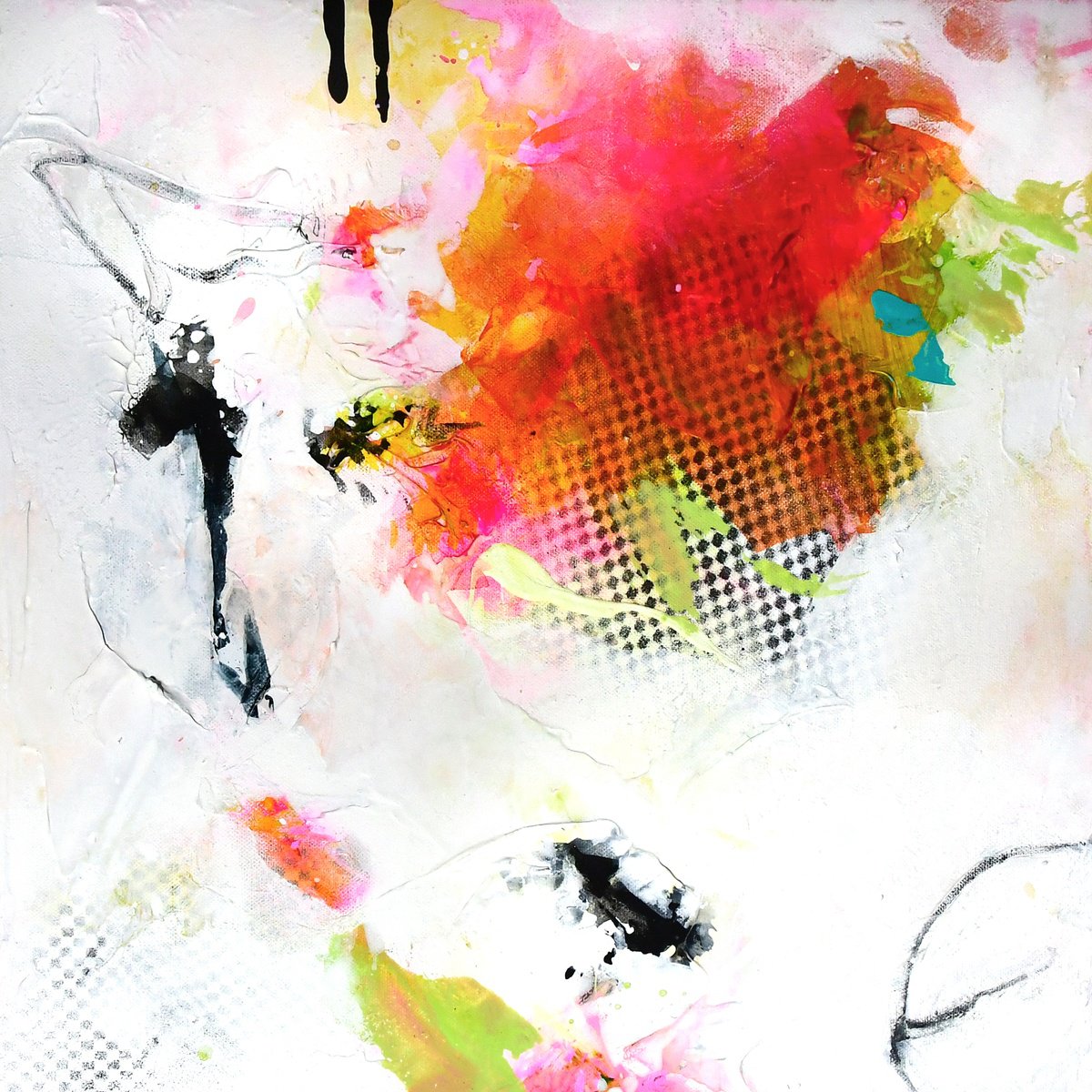 Abstract Acrylic Painting By Kirsten Handelmann, 16 X 16", Never Wanted To Let Me Tattoo, Original Artwork