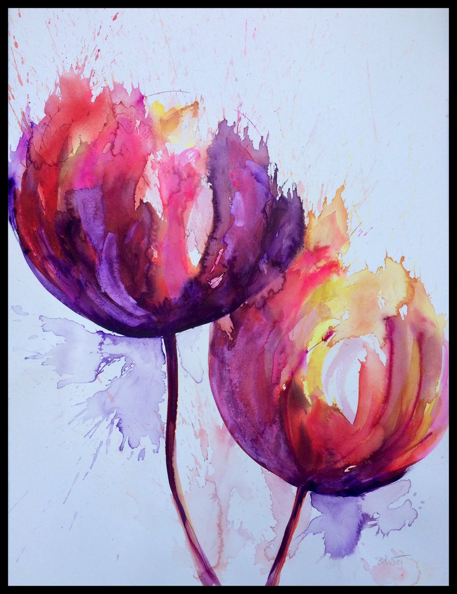 Abstract Botanical Painting By Gesa Reuter, 22 X 30, Two Out Of Three Ain