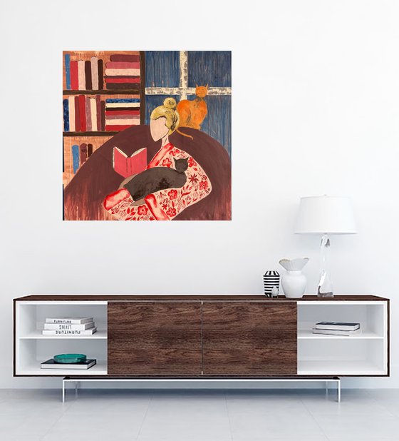 Woman Cat Original Painting