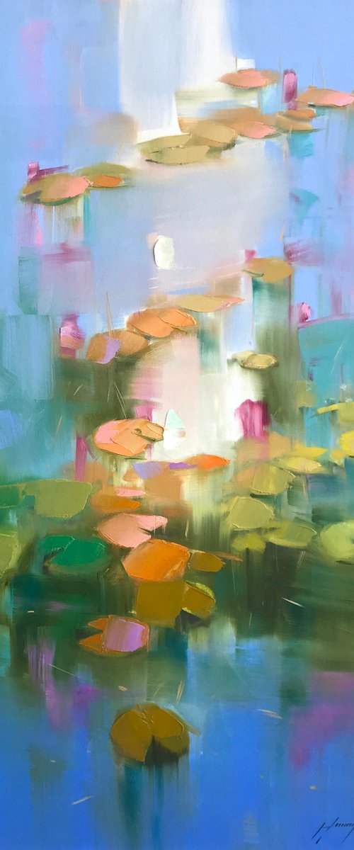 Waterlilies, Original oil Painting, Handmade artwork by palette knife by Vahe Yeremyan