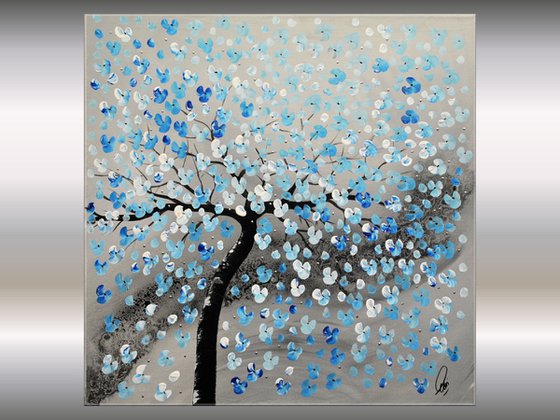 Blue Dreams  Acrylic Art Painting , Blue Cherry Blossoms, Abstract Painting, Flowers, Large Painting Canvas Wall Art