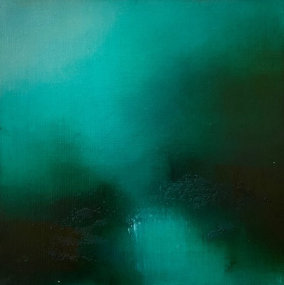 Green bank 30X30 cm oil painting by Elena Troyanskaya