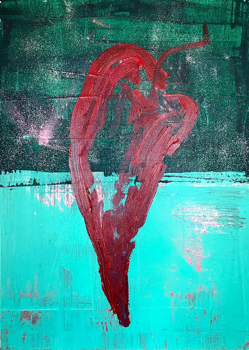 Impressionistic Abstract Acrylic Painting By Olga Melezhik, 20 X 28", Pepper, Original Artwork