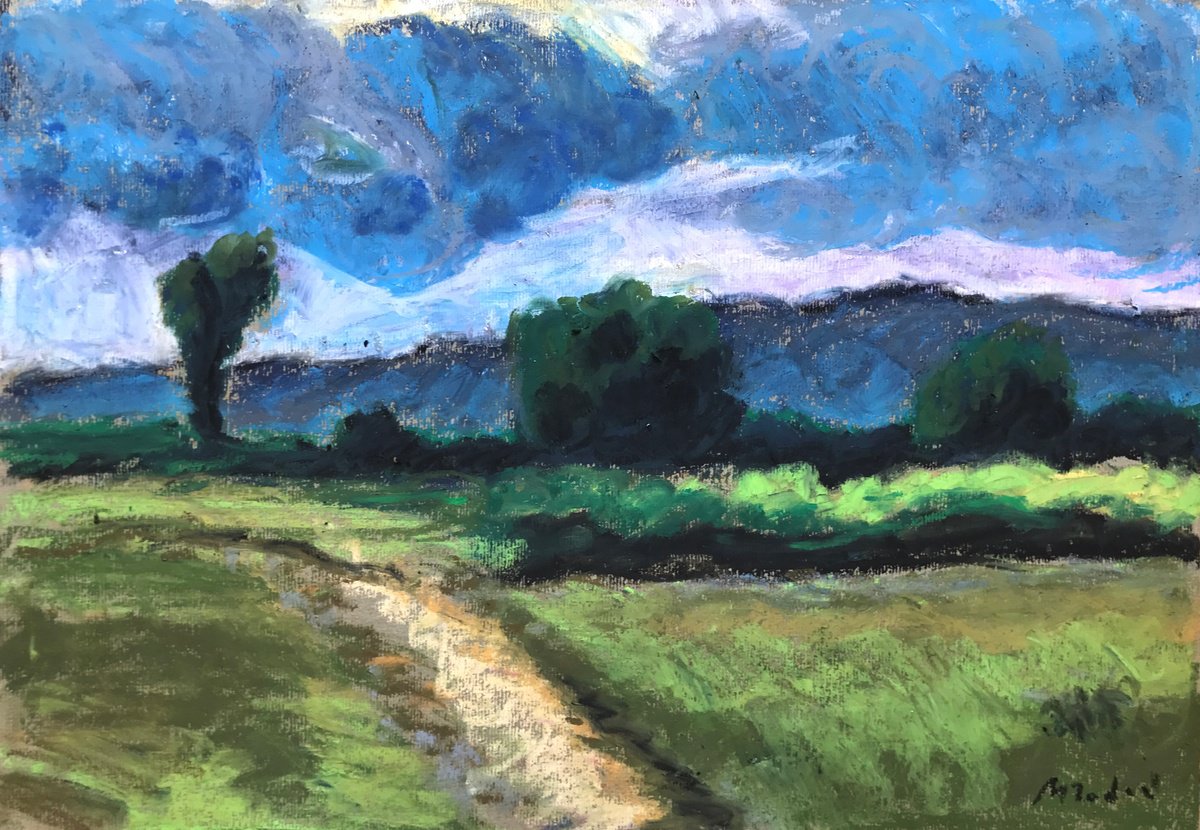 Expressive Landscape Pastel Drawing By Milica Radovic, 14 X 10", Nature, Original Artwork