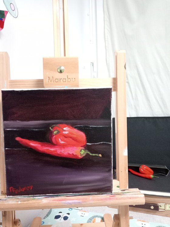 Still life with red peppers