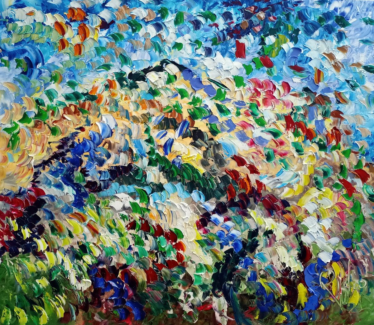 Impressionistic Abstract Oil Painting By Antonino Puliafico, 45 X 39, Breathing Mountain, Original Artwork
