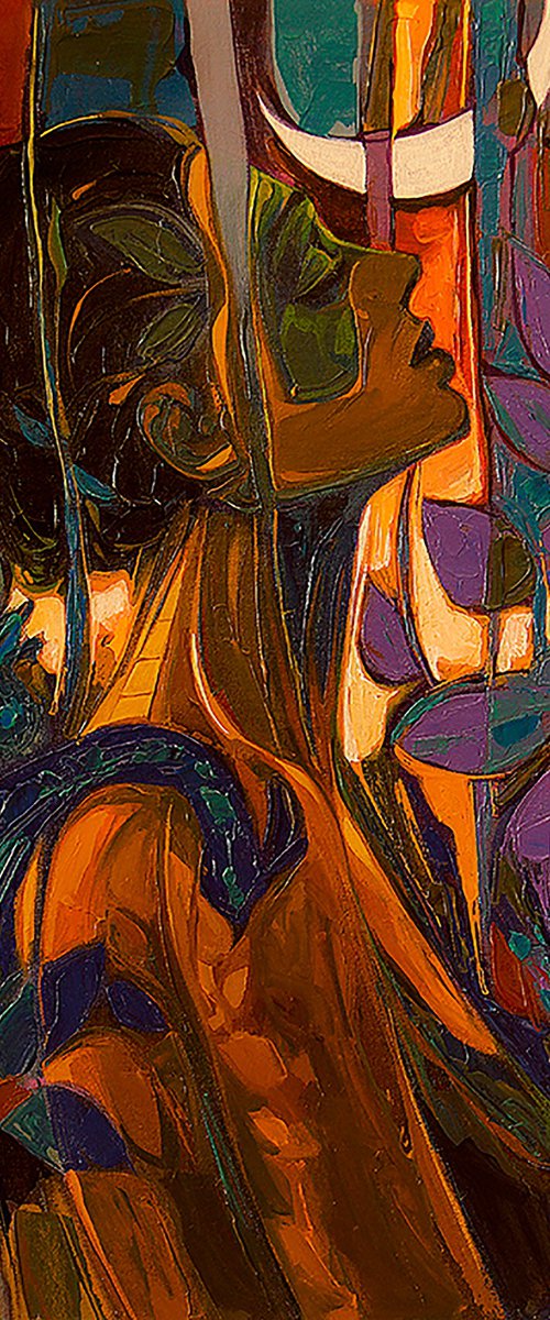 woman and moon painting by ARTIST GURDISH PANNU