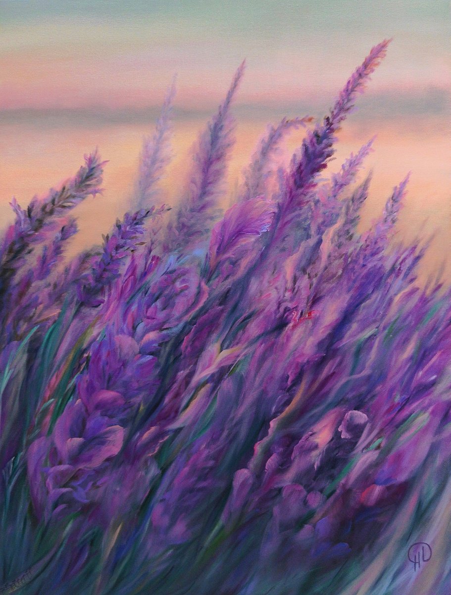 Lavender Breeze, oil painting, original gift, home decor, Flowering, Living Room, leaves by Natalie Demina