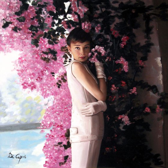 Audrey Hepburn Portrait “ Audrey Hepburn and bougainvillea”