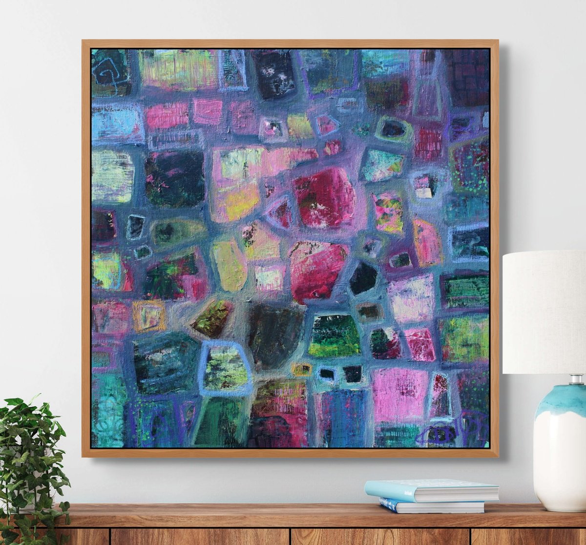 Geometric Abstract Painting By Sage Mountain Studio, 30 X 30", A Glimmer Of Pink, Original Artwork