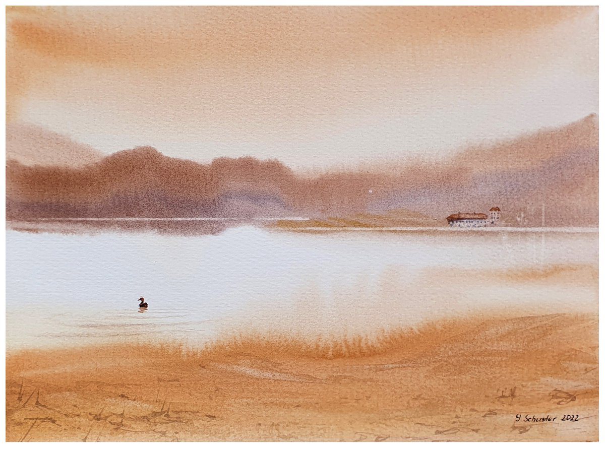 Impressionistic Landscape Watercolour By Yulia Schuster, 12 X 9", Evening Idyll, Original Artwork