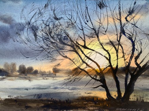 Tree and sunset by Eugenia Gorbacheva