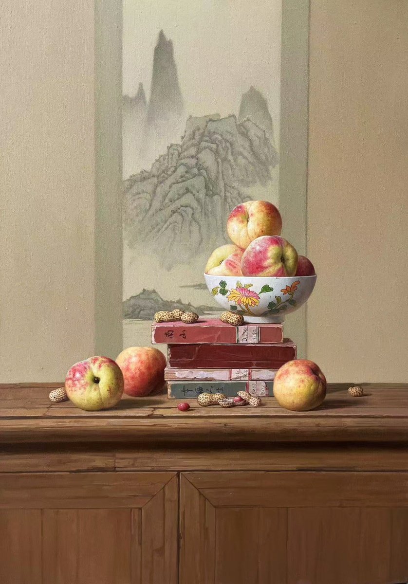 Photorealistic Still Life Oil Painting By Kunlong Wang, 28 X 39", Still Life C219, Original Artwork