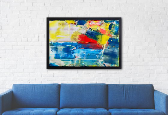 "Crystal Blue Persuasion" - Original PMS Large Abstract Acrylic Painting On Panel, Framed - 38" x 26"