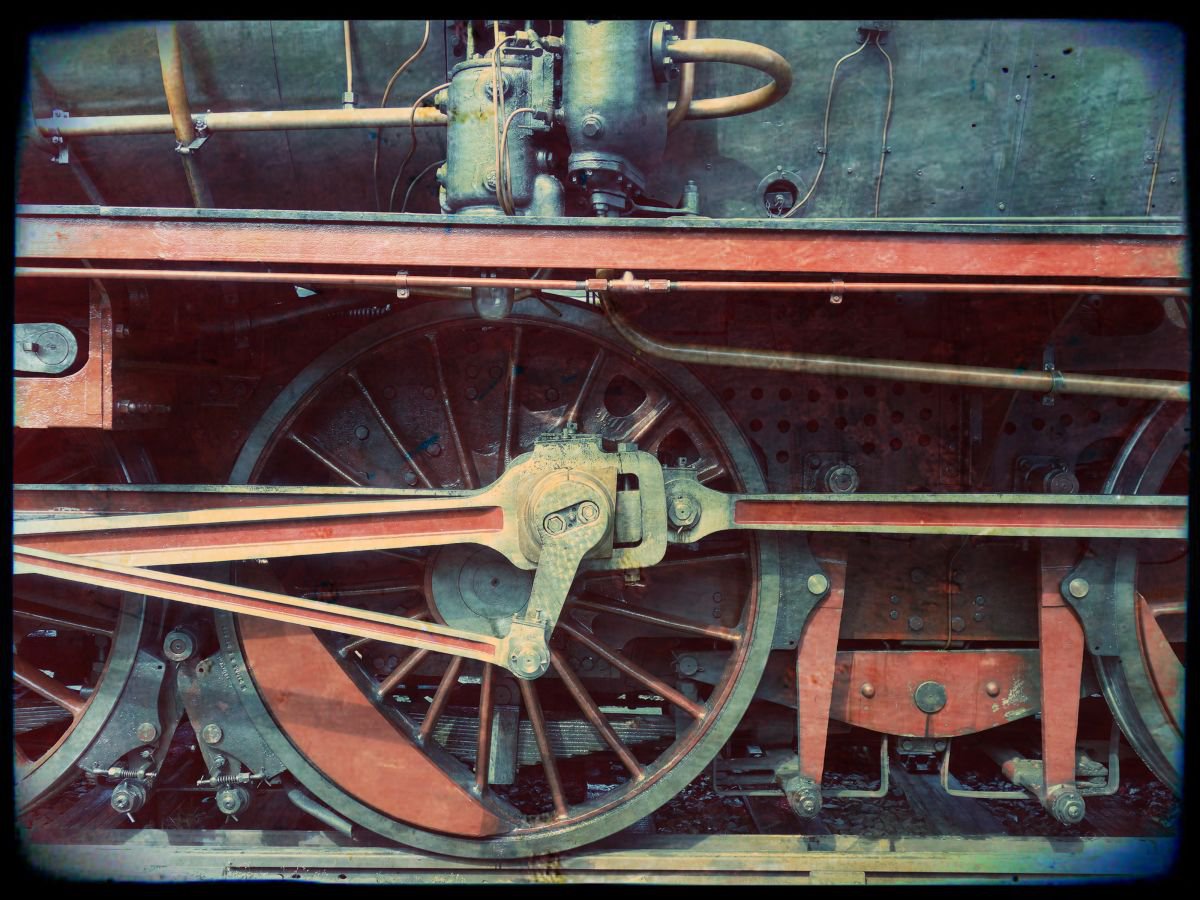Old steam trains in the depot - print on canvas 60x80x4cm - 08385m3 by Kuebler