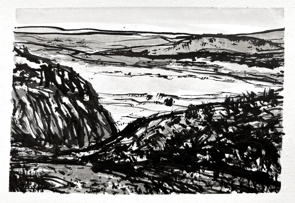 Expressive Landscape Ink Drawing By Steve Potts, 8 X 6", Iceland Landscape 11, Original Artwork