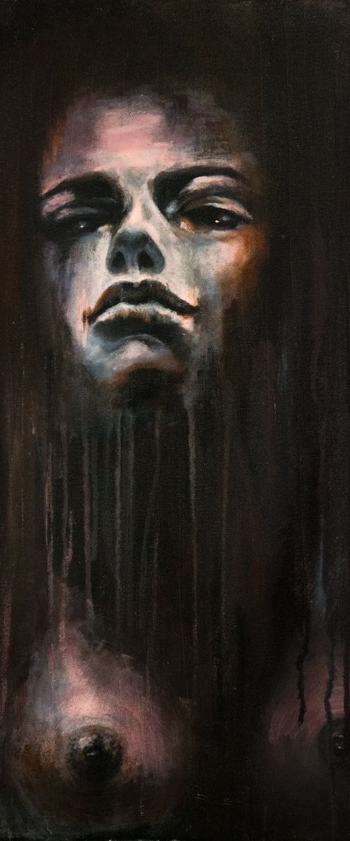 "It's probably me",Original acrylic painting on canvas 30x60 x2cm by Elena Kraft