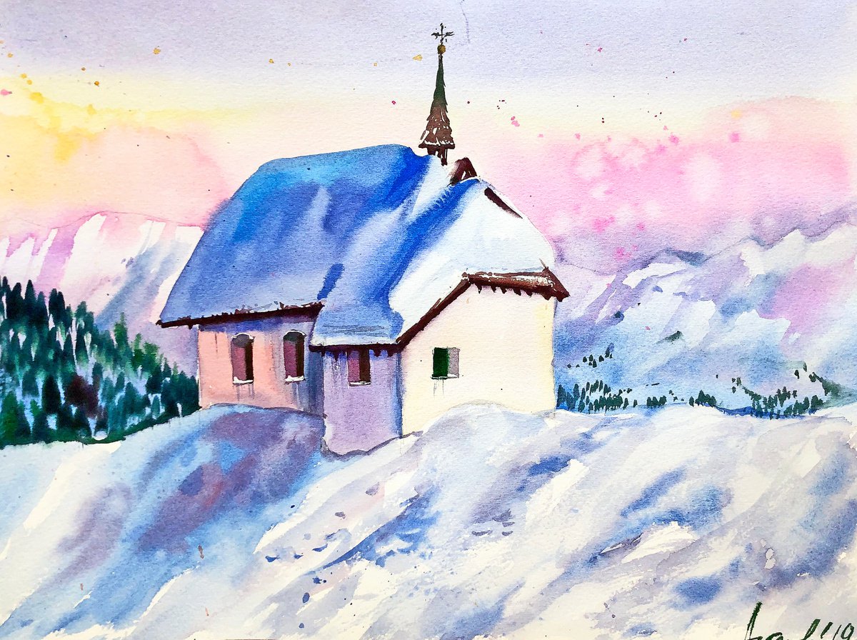 Impressionistic Landscape Watercolour By Ksenia Astakhova, 16 X 12", Bettmeralp, Original Artwork