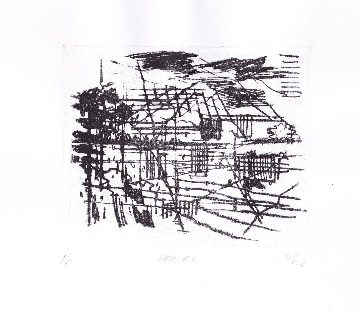 Expressive Landscape Limited Edition Print By Adam Grose Ma Pgce, 8 X 8, Shacks, Original Artwork