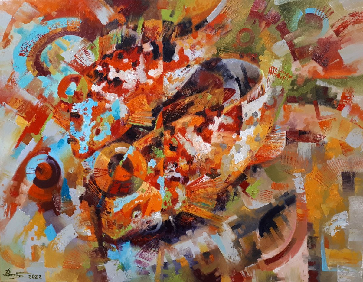 Abstract Oil Painting By Serhii Voichenko, 35 X 28", In Glareing Water, Original Artwork