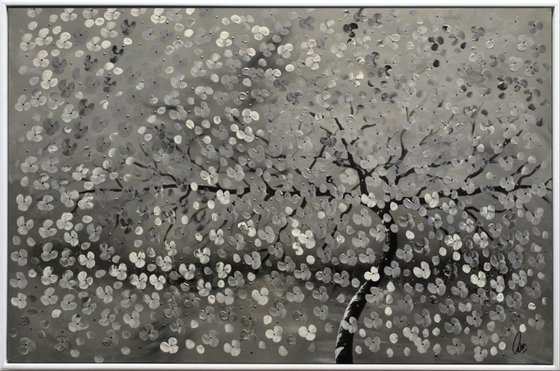 Silvertree III  acrylic abstract painting cherry blossoms nature painting framed canvas wall art