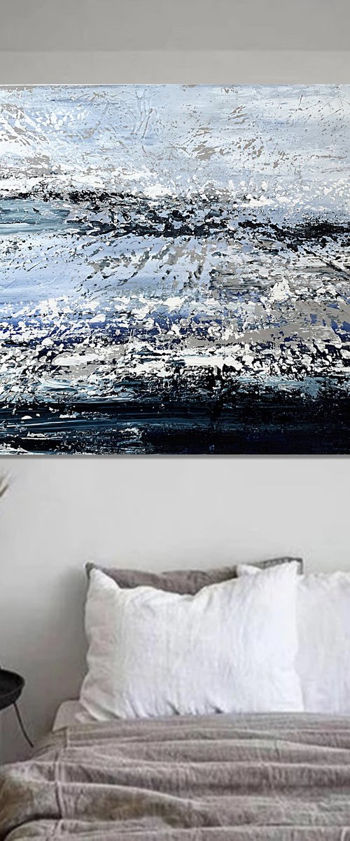 Navy Blue Landscape Gray White Abstract Art. by Marina Skromova