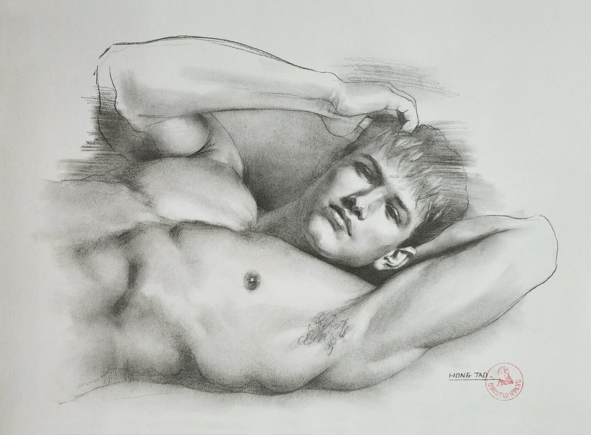 Photorealistic Portrait Pencil Drawing By Hongtao Huang, 11 X 7, Model Man 255, Original Artwork