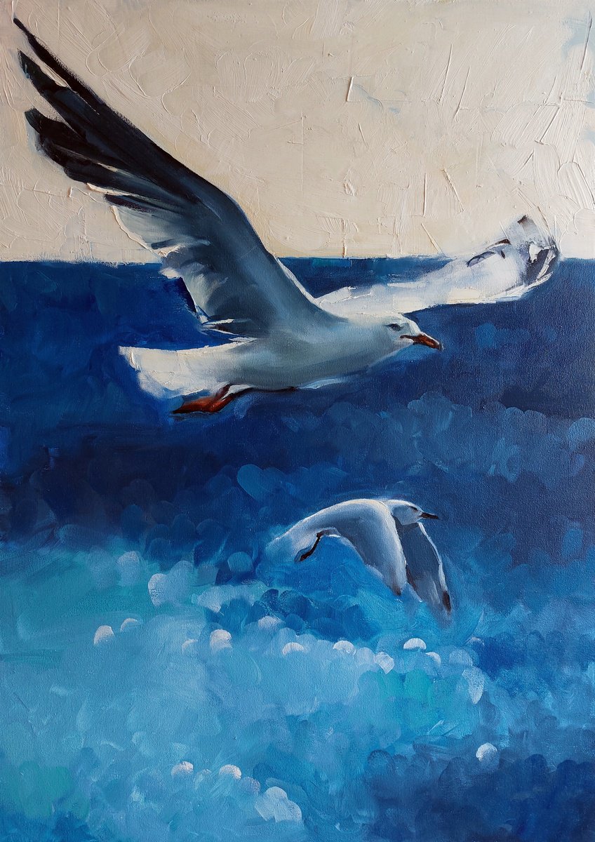 Impressionistic Animal Oil Painting By Kateryna Somyk, 20 X 28", Flight, Original Artwork