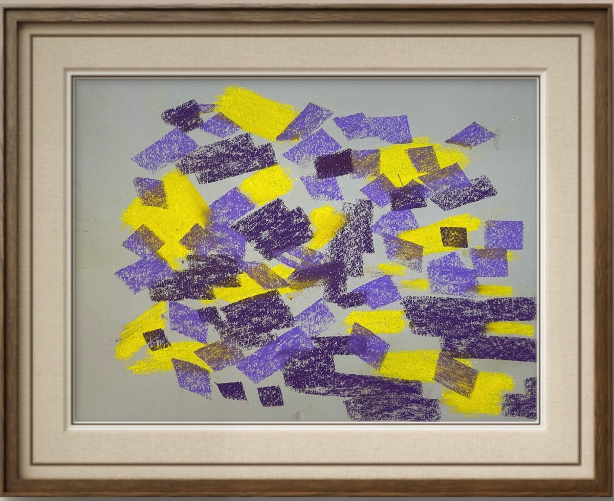 Abstract Pastel Drawing By Yuliia Sharapova, 17 X 13", Abstract Dreams Purple&Yellow, Original Artwork