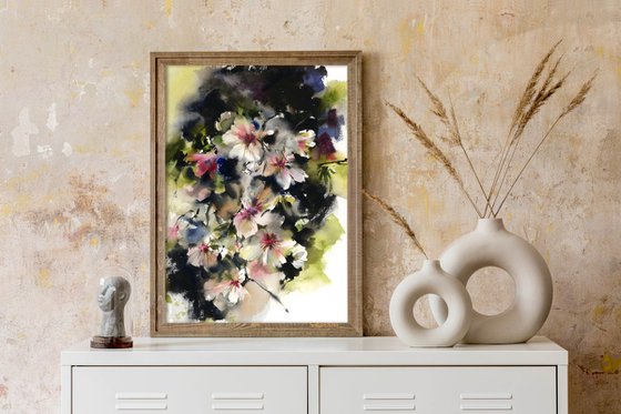 Almond Blooming Florals Watercolor Painting