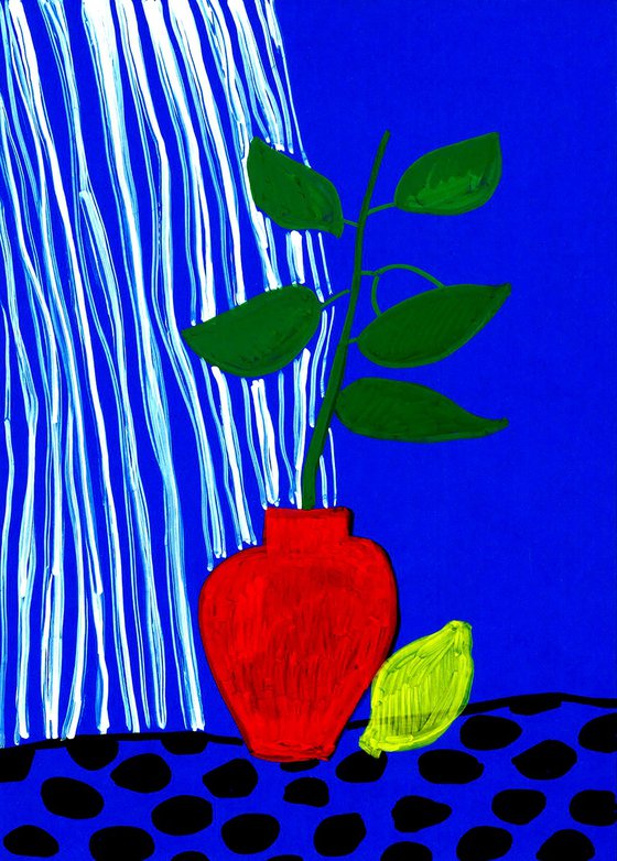 Red Vase and Lemon