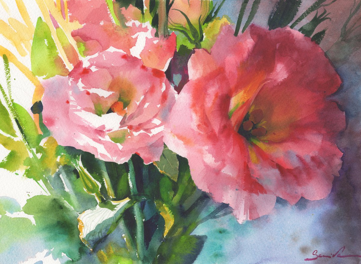 Watercolor flowers painting by Samira Yanushkova