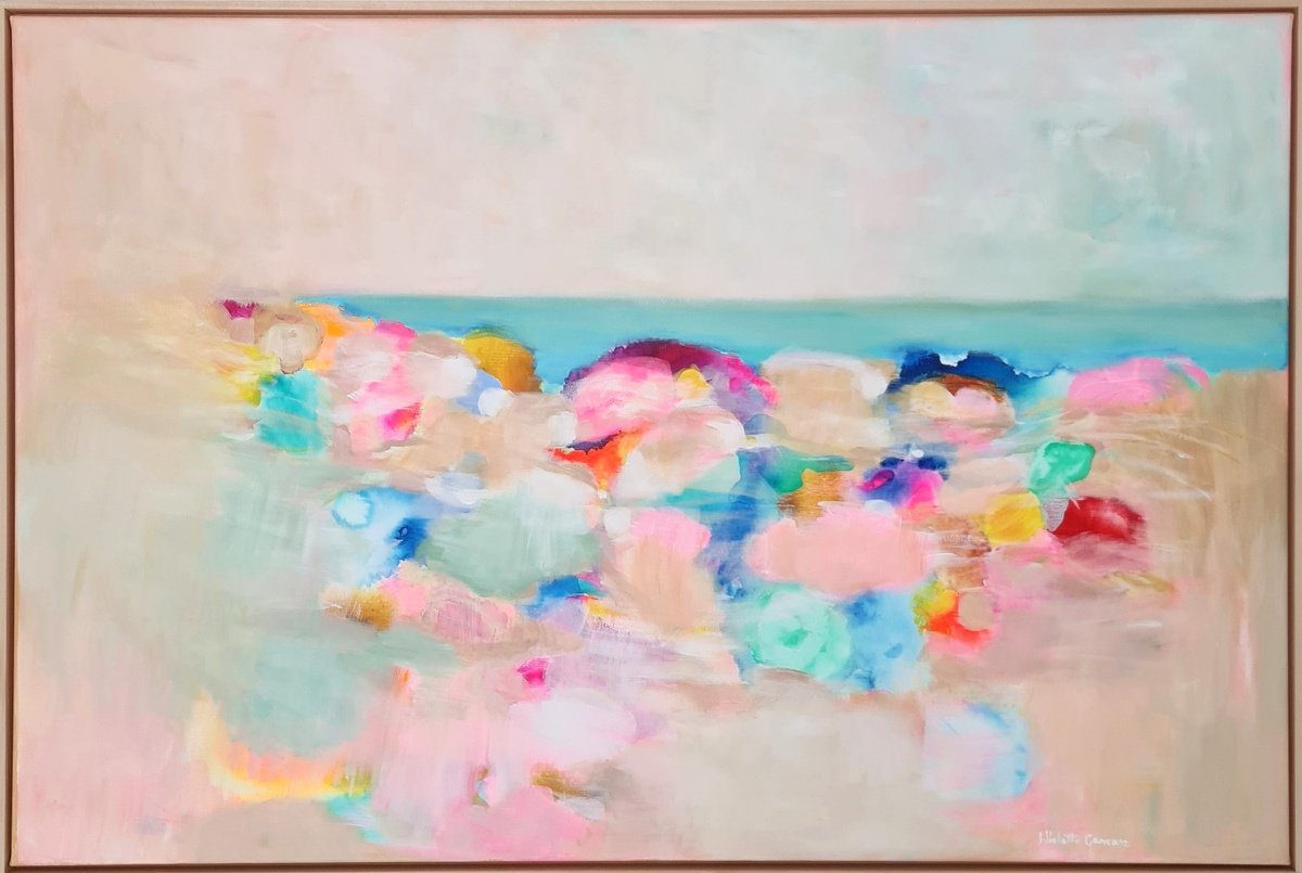 Organic Landscape Acrylic Painting By Wioletta Gancarz, 49 X 33", Lollipop Laguna, Original Artwork