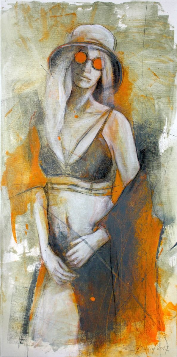 Portrait Acrylic Painting By Olga David, 16 X 31", Quartet Iv, Original Artwork