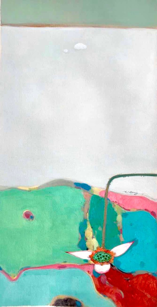 Impressionistic Botanical Oil Painting By Kunlong Wang, 16 X 31", Floral K030, Original Artwork