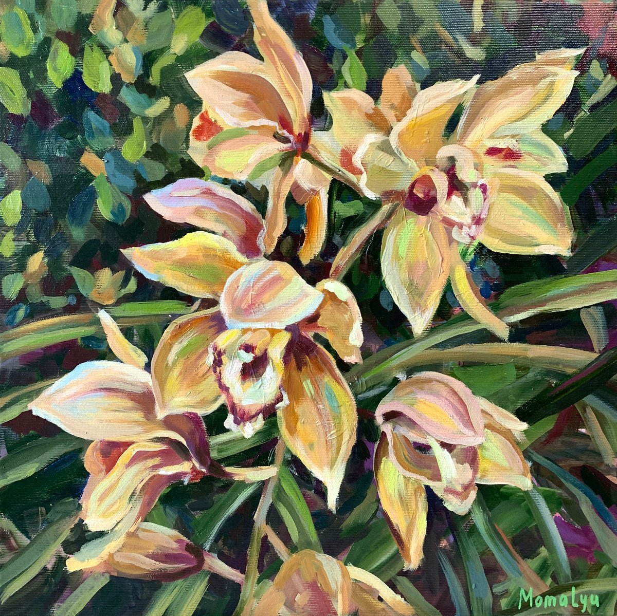 Impressionistic Giclee Print , Tropical Delicate Orchids By Momalyu, 16 X 16, Artwork For Sale On Artfinder