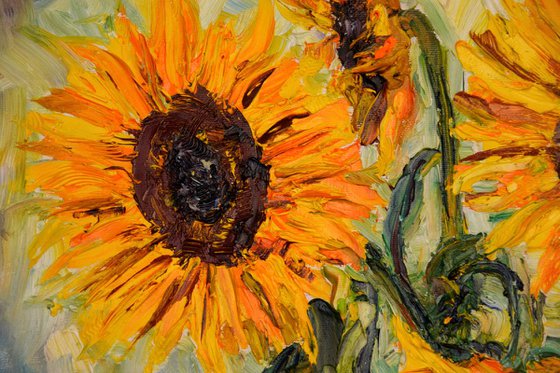 Sunflowers palette knife impasto oil painting on canvas