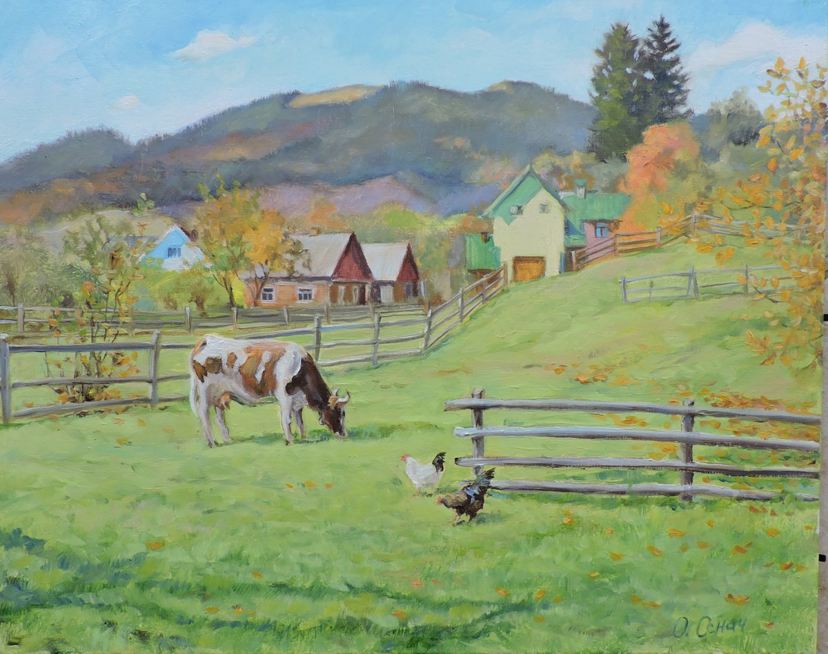 Impressionistic Landscape Oil Painting By Procach Olesia, 20 X 16", Carpathian Milk, Original Artwork