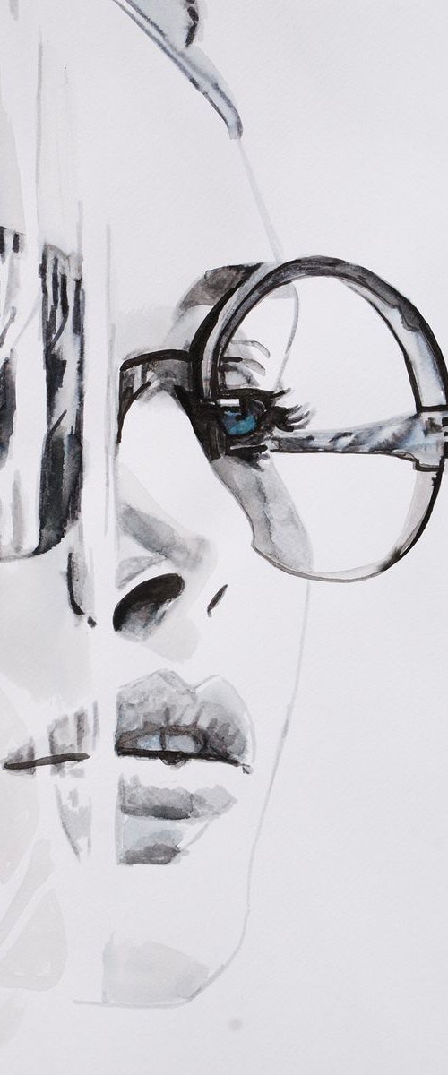 Girl with sunglasses  / 50 x 36 cm by Alexandra Djokic