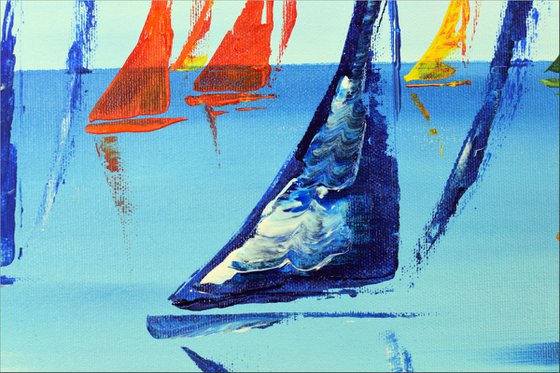 Happy Summer  - XXL  Abstract- Colourfull Sailboat Painting- Large Acrylic Art Canvas Wall Art Ready to hang