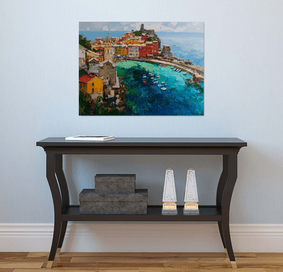 Vernazza Cinque Terre iItaly - Original impasto landscape painting textured Oil painting Italy wall art