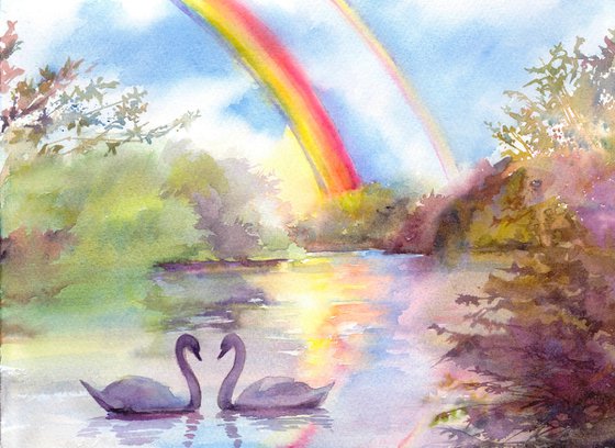 United, Original watercolour of Swans