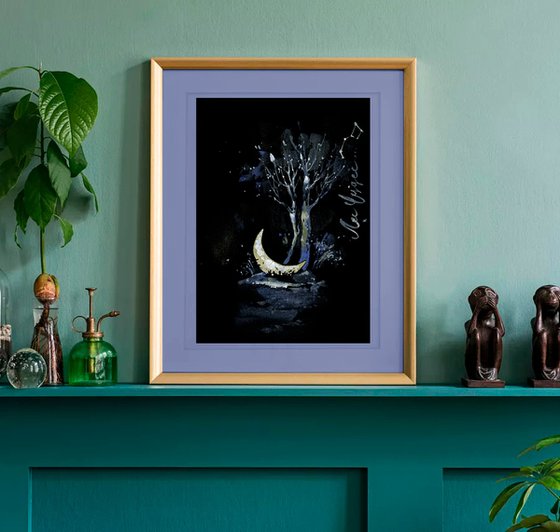 "Moonlight" fairy tale illustration on black background