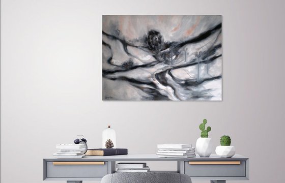 Abstract Painting, Black and White, LARGE SIZE, Minimalism, Close To Home