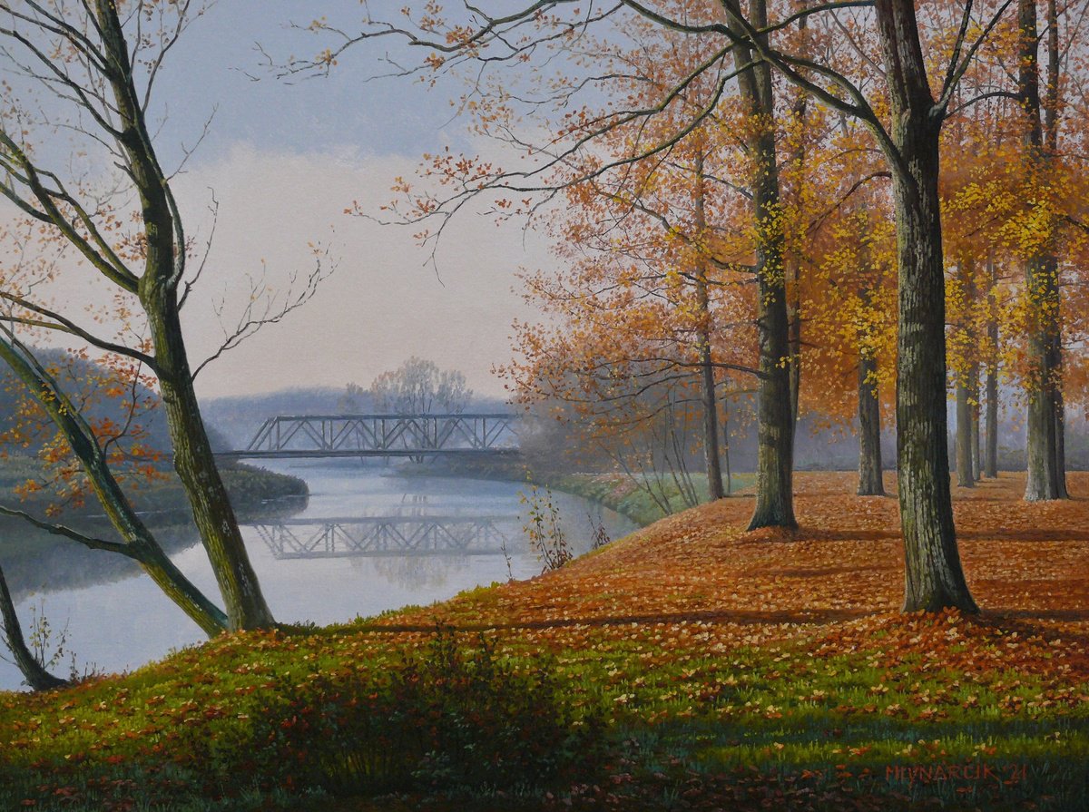 Photorealistic Landscape Oil Painting By Mlynarcik Emil, 16 X 12", Morning By The River, Original Artwork