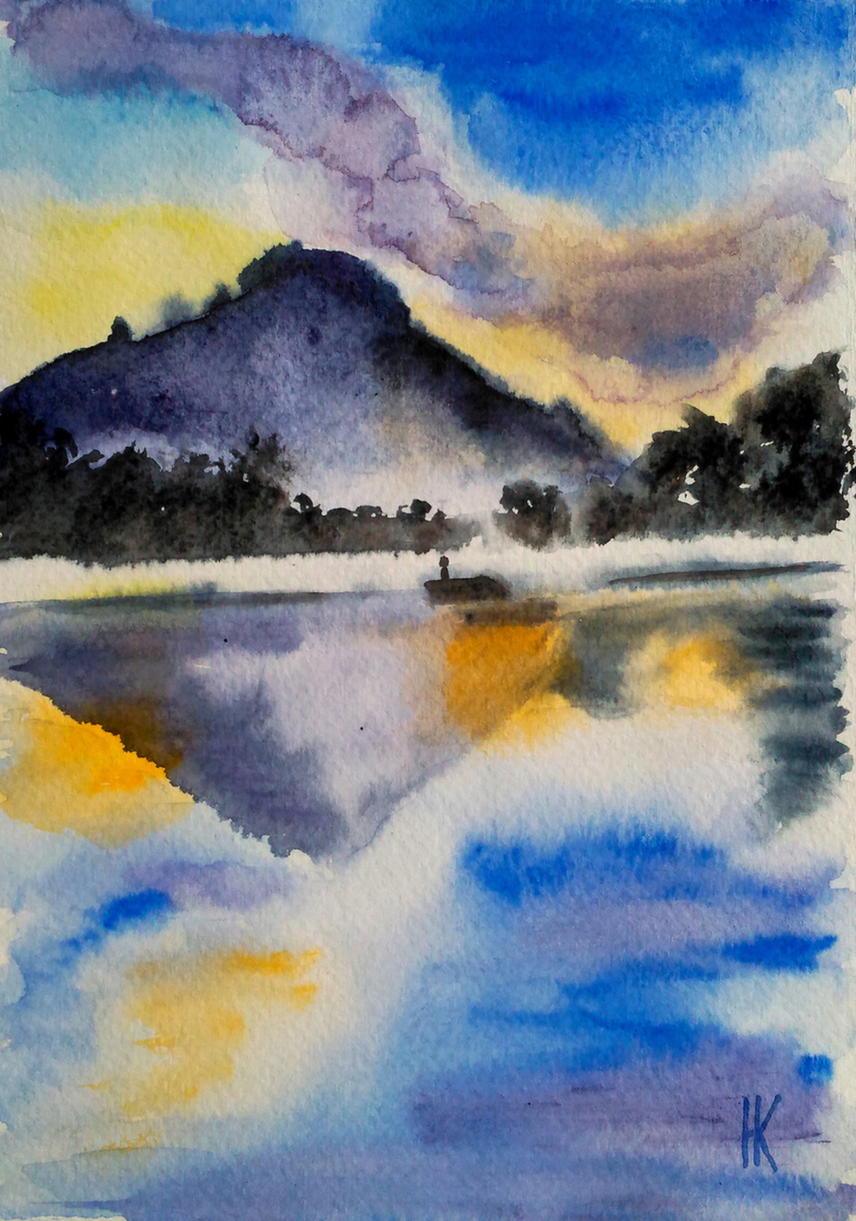 Download Original Watercolor Mountain Lake Art Collectibles Painting Vadel Com