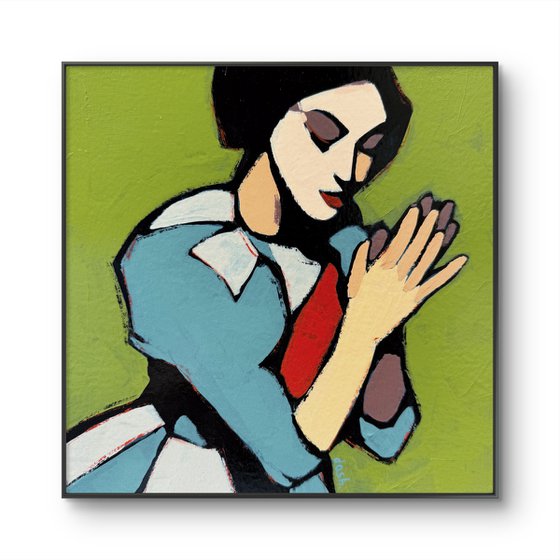 Clown Woman Painting - Original Art 8x8 inch