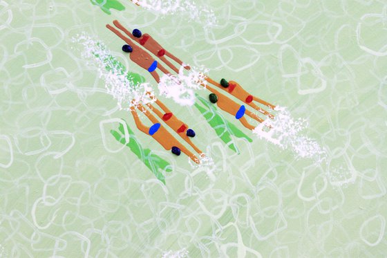 Swimmers 516 Green Tea sea for you and me for us togeteher swimming in peace Painting by Ruben Abstract
